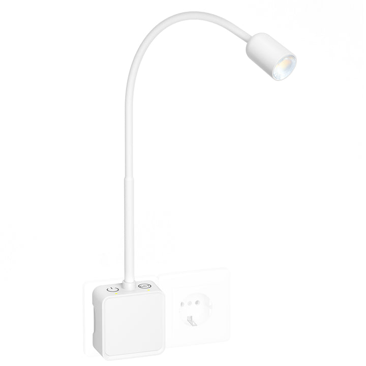 Plug In Dimmable LED Reading Light, Flexible White Wall Sconce Light with EU Power Plug for Books in Bed, Two Touch Switches, 3 Lighting Color Modes, 50° Spot Lighting Angle for Bedroom