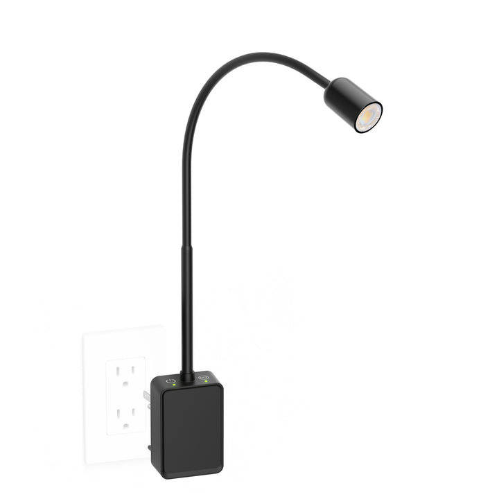 Plug In LED Book Reading Light, Black Flexible Dimmable LED Wall Sconce Lamp with Power Plug for Outlets in Bedroom Kitchen Living Room, 3 Lighting Colors, 50° Spot Lighting Angle