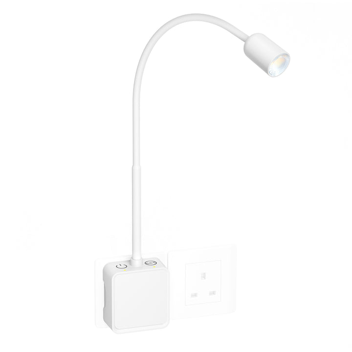 Plug In Dimmable LED Reading Light, Flexible White Wall Sconce Light with UK Power Plug for Books in Bed, Two Touch Switches, 3 Lighting Color Modes, 50° Spot Lighting Angle for Bedroom