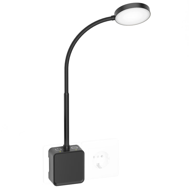 Plug In LED Wall Reading Light for Books in Bed, Dimmable LED Black Flexible Bedside Wall Lamp with EU Power Plug, Two Touch Switches, 3 Lighting Color Modes, 110° Wide Light Angle