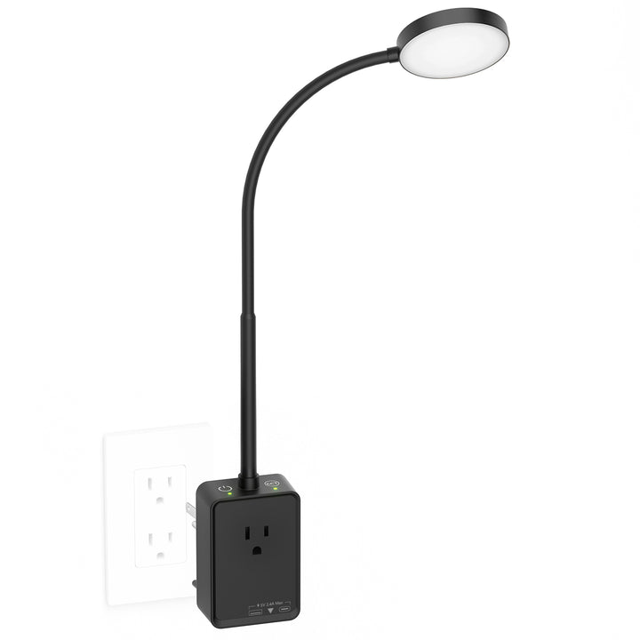 Plug In LED Book Reading Light, Black Dimmable LED Wall Sconce Lamp with Power Plug and Outlet Extender for Kitchen Bedroom Living Room, 3 Lighting Colors, USB Output Charging Ports