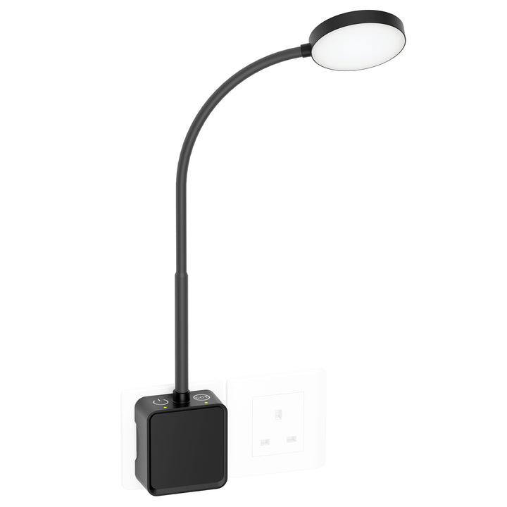 Plug In LED Wall Mounted Reading Light, Flexible Dimmable White Wall Sconce Light with UK Power Plug for Books in Bed, Two Touch Switches, 3 Lighting Color Modes, 110° Wide Lighting Angle