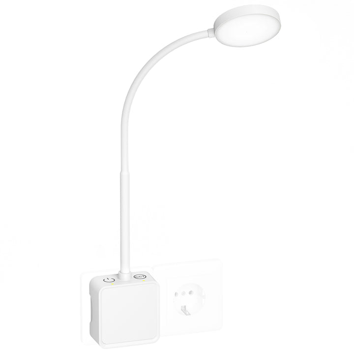 Plug In LED Wall Mounted Reading Light, Flexible Dimmable White Wall Sconce Light with EU Power Plug for Books in Bed, Two Touch Switches, 3 Lighting Color Modes, 110° Wide Lighting Angle