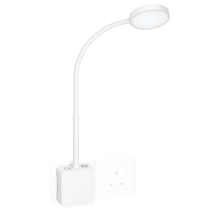 Plug In LED Wall Mounted Reading Light, Flexible Dimmable White Wall Sconce Light with UK Power Plug for Books in Bed, Two Touch Switches, 3 Lighting Color Modes, 110° Wide Lighting Angle