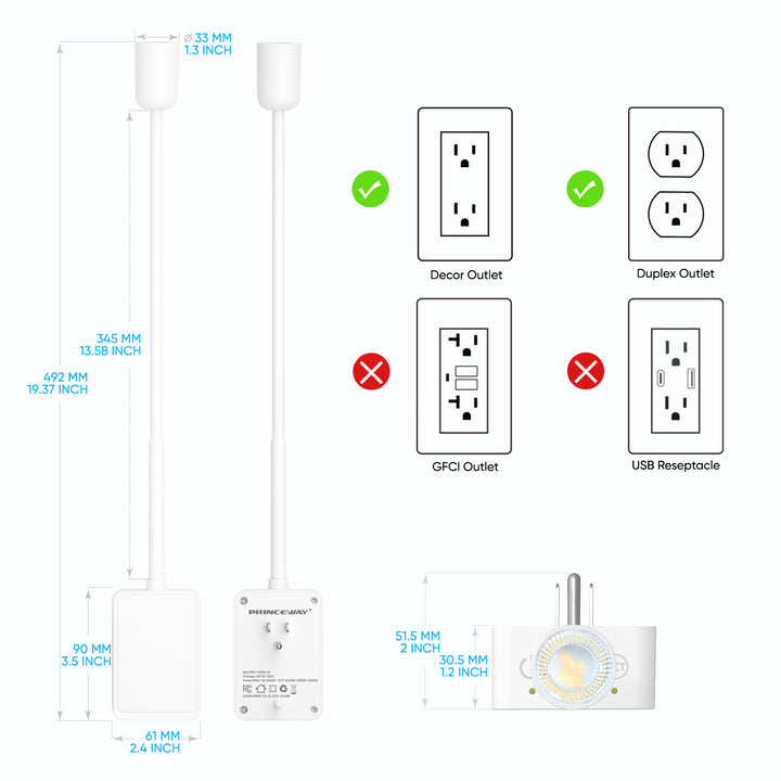 Plug In Dimmable LED Wall Reading Night Light for Books in Bed, Flexible White Wall Sconce Lamp with Power Plug for Bedroom Kitchen, 3 Lighting Color Modes, 50° Spot Light Angle