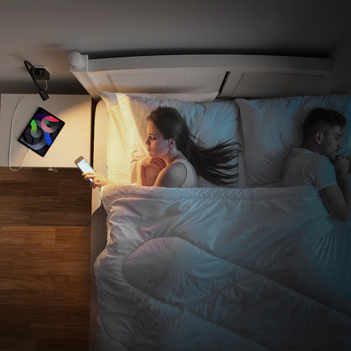 Plug In LED Wall Mounted Reading Light, Black Flexible Wall Sconce Spot Light with Power Plug Extension Outlet for Bedroom Kitchen, 3 Lighting Colors, with USB Output Charging Ports